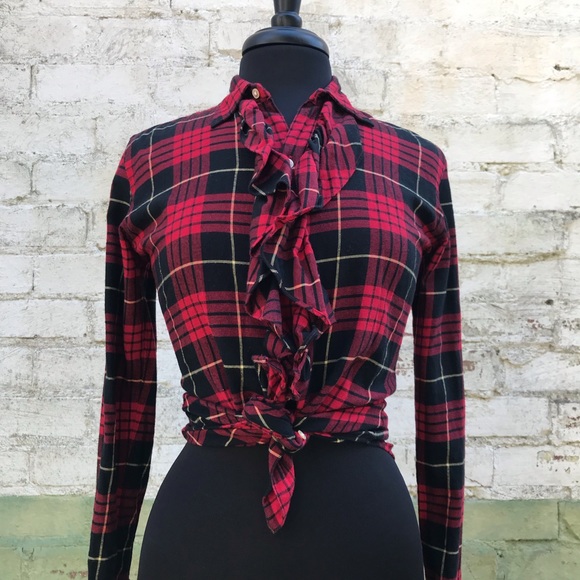 Ralph Lauren Tops - RALPH LAUREN Ruffle-Front Plaid Flannel in Red